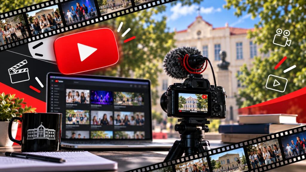 BabitsTube videócsatorna: kamera, videós szerkesztőfelület és az iskola épülete
