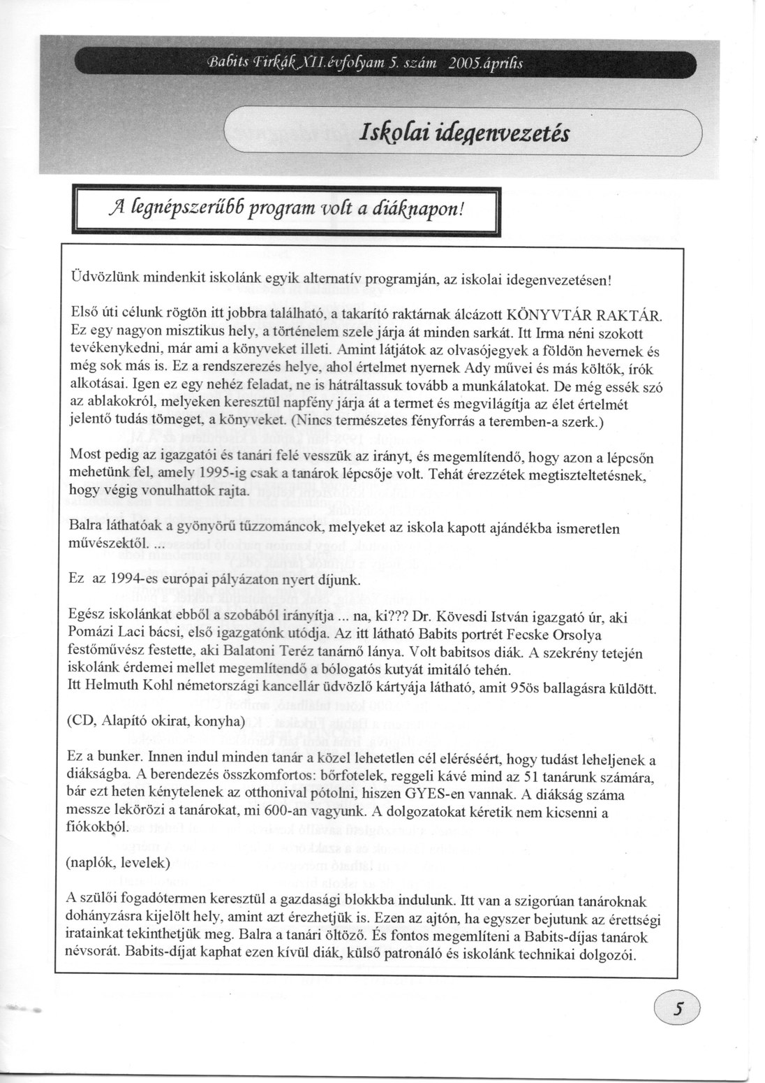 A Babits Firkák 2005. áprilisi számának 5. oldala