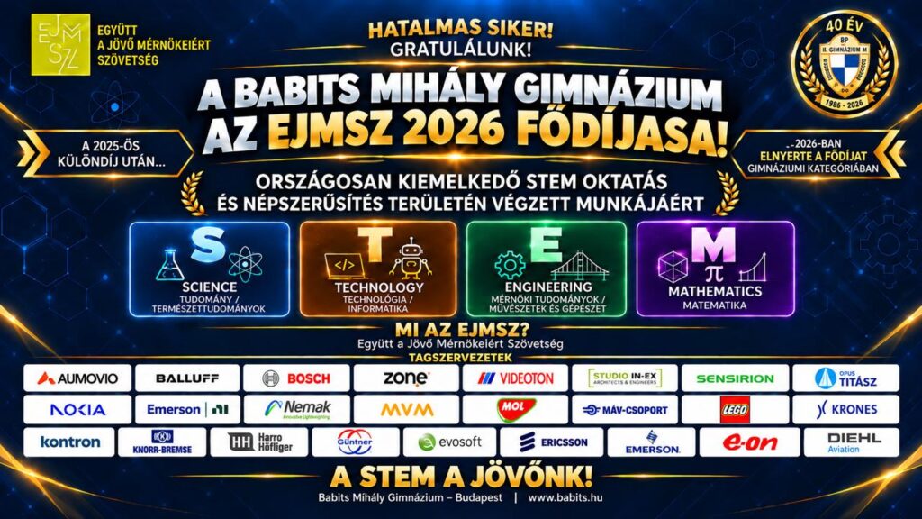Az EJMSZ 2026 fődíjasa a Babits Mihály Gimnázium