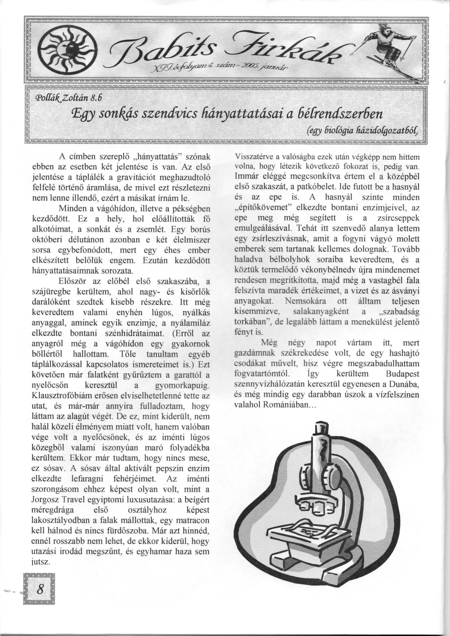 A Babits Firkák XII. évfolyam 4. számának 8. oldala Pollák Zoltán cikkével