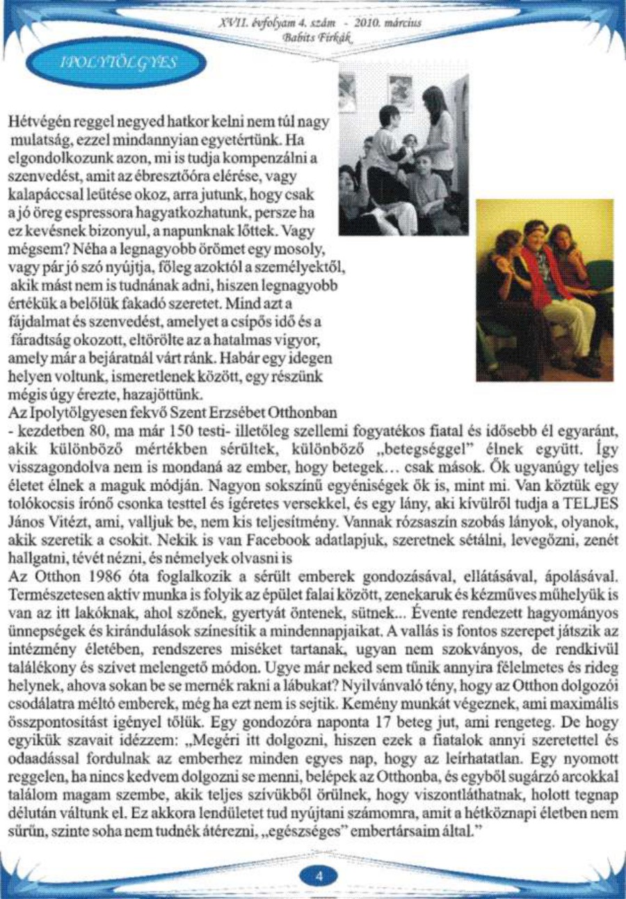 A Babits Firkák 2010. márciusi számának Ipolytölgyes-cikke, PDF 4. oldal.